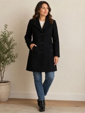 Banana Republic Classic Women's Black Wool Blend Single-Breasted Coat M